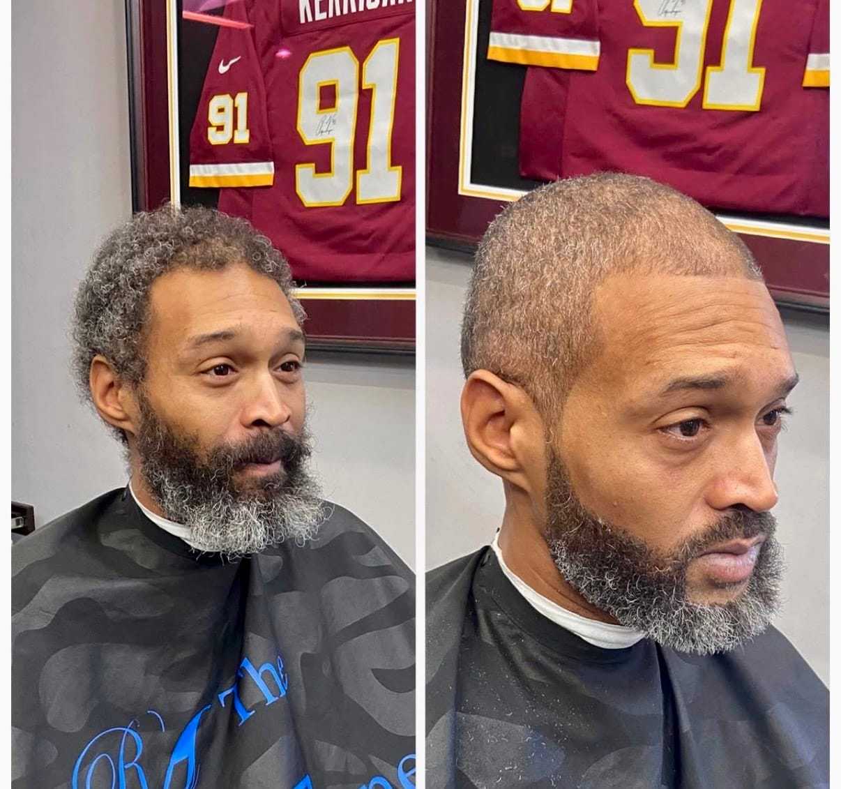 Man's haircut transformation before and after.