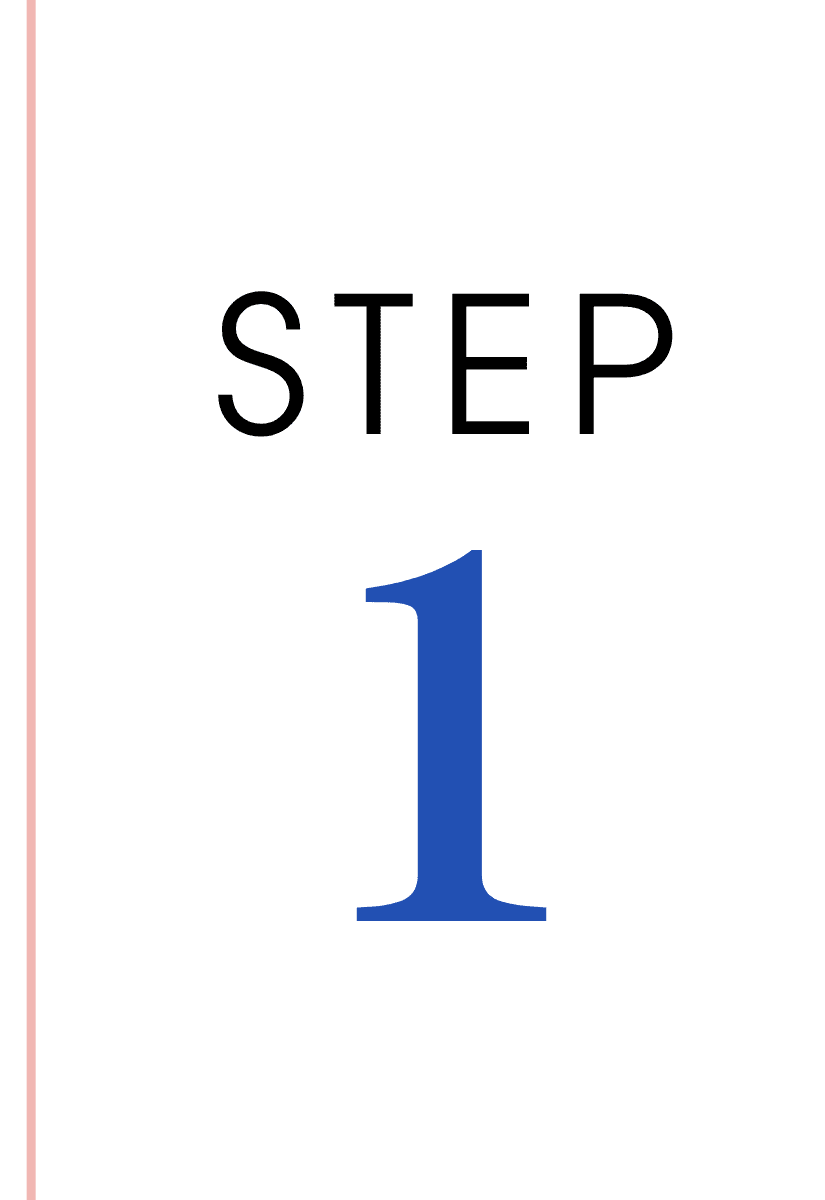 Step 1 text in bold black and blue on a white background.